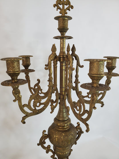 Vintage Pair Brass 5 Arm Brevettato Italian Baroque Candelabras