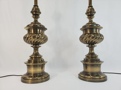 Vintage Pair Brass Stiffel Table Lamps - Hollywood Regency Fluted Urn