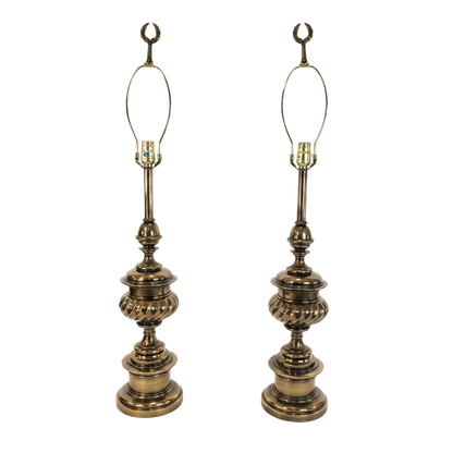 Vintage Pair Brass Stiffel Table Lamps - Hollywood Regency Fluted Urn