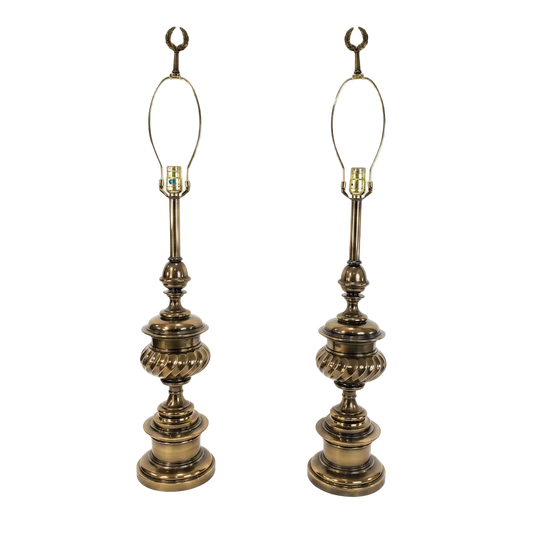 Vintage Pair Brass Stiffel Table Lamps - Hollywood Regency Fluted Urn