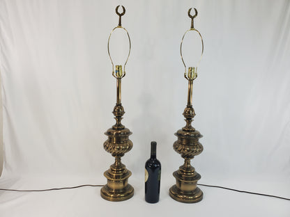 Vintage Pair Brass Stiffel Table Lamps - Hollywood Regency Fluted Urn