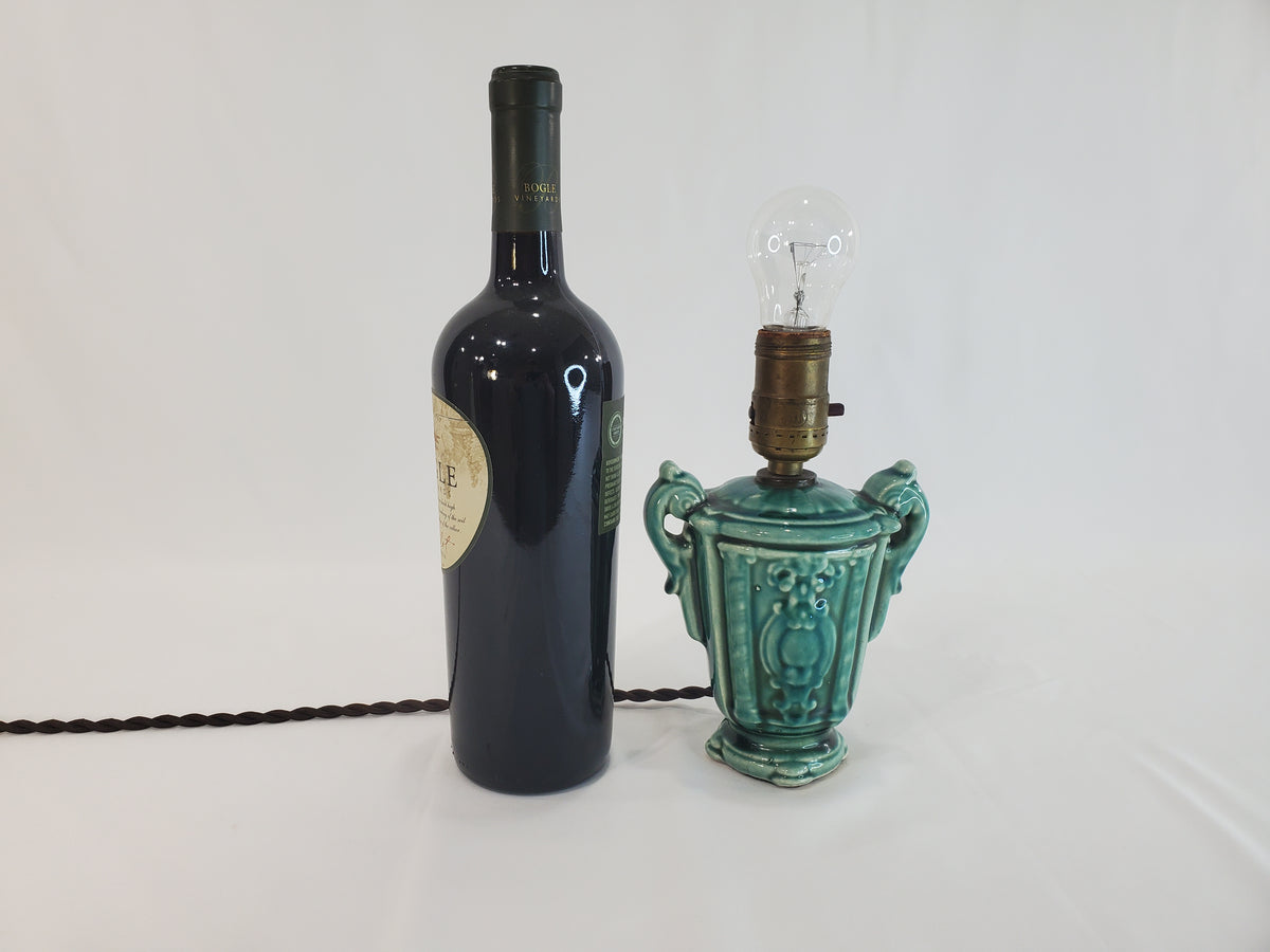 Vintage Petite 1940s Chinese Celadon Glazed Ceramic Urn Lamp