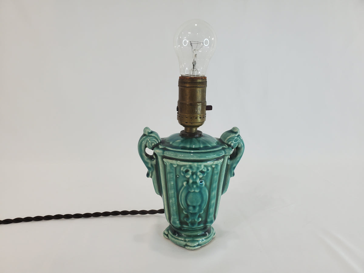 Vintage Petite 1940s Chinese Celadon Glazed Ceramic Urn Lamp