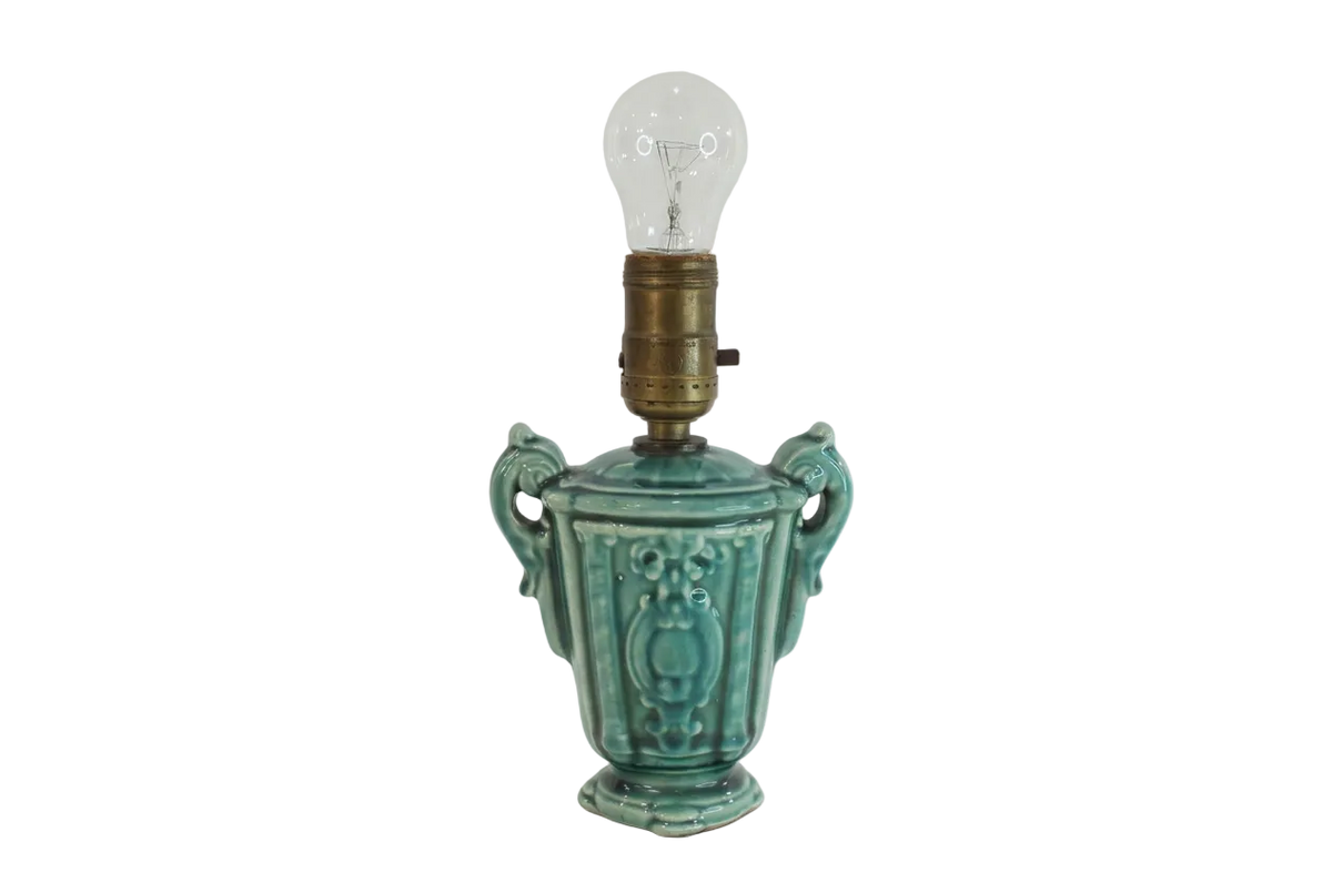 Vintage Petite 1940s Chinese Celadon Glazed Ceramic Urn Lamp