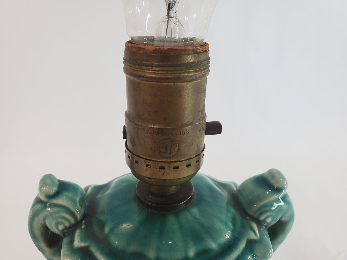 Vintage Petite 1940s Chinese Celadon Glazed Ceramic Urn Lamp
