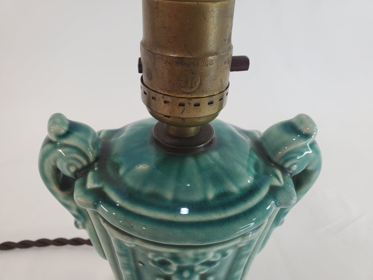Vintage Petite 1940s Chinese Celadon Glazed Ceramic Urn Lamp