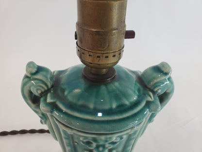 Vintage Petite 1940s Chinese Celadon Glazed Ceramic Urn Lamp