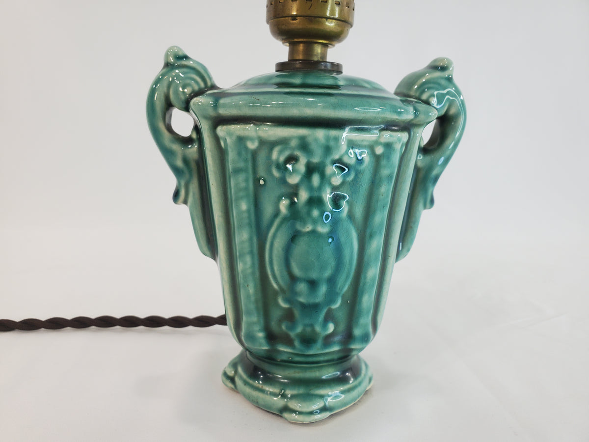 Vintage Petite 1940s Chinese Celadon Glazed Ceramic Urn Lamp