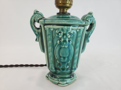Vintage Petite 1940s Chinese Celadon Glazed Ceramic Urn Lamp