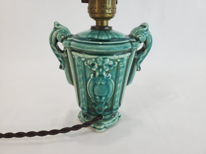 Vintage Petite 1940s Chinese Celadon Glazed Ceramic Urn Lamp