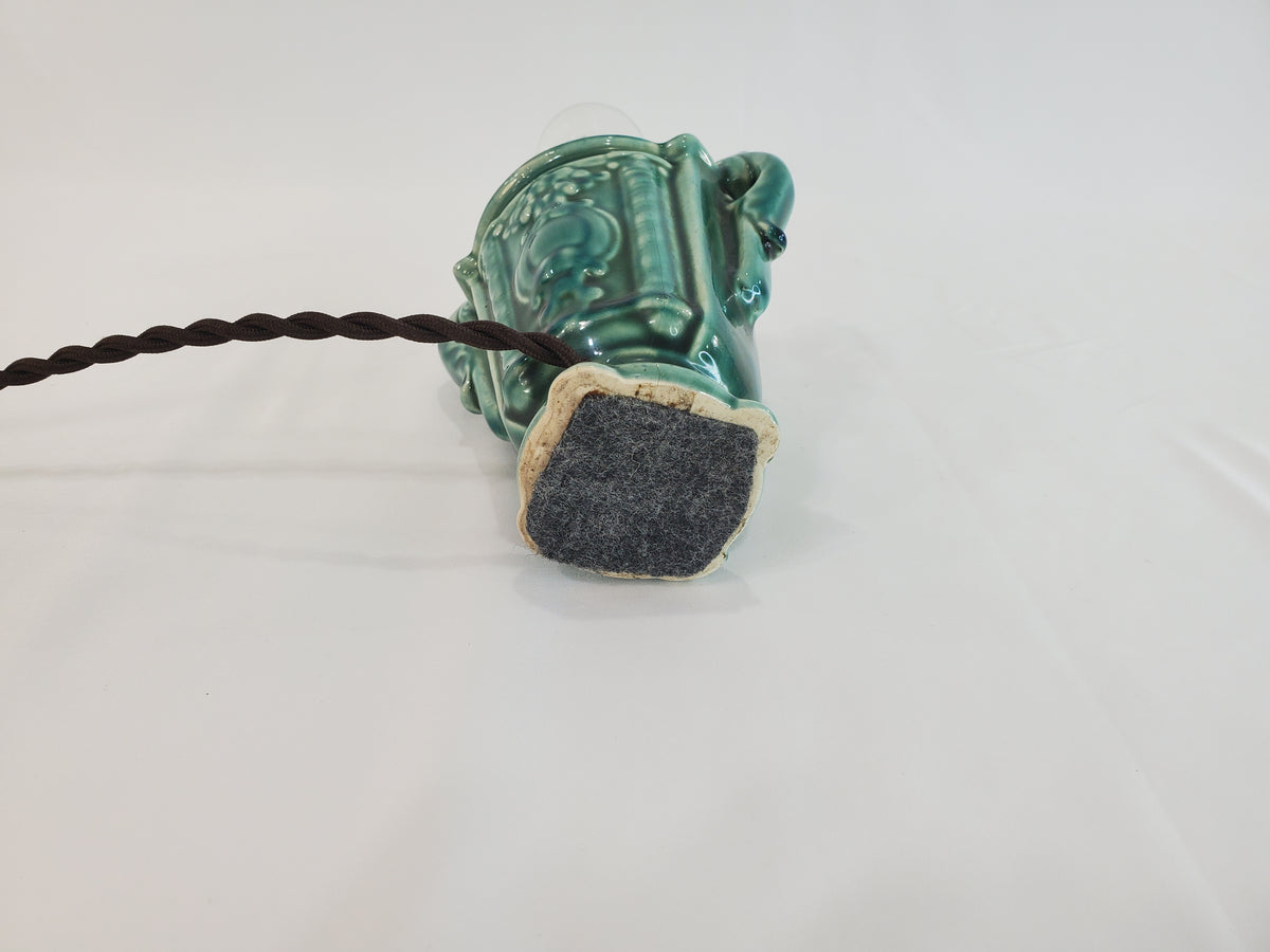 Vintage Petite 1940s Chinese Celadon Glazed Ceramic Urn Lamp