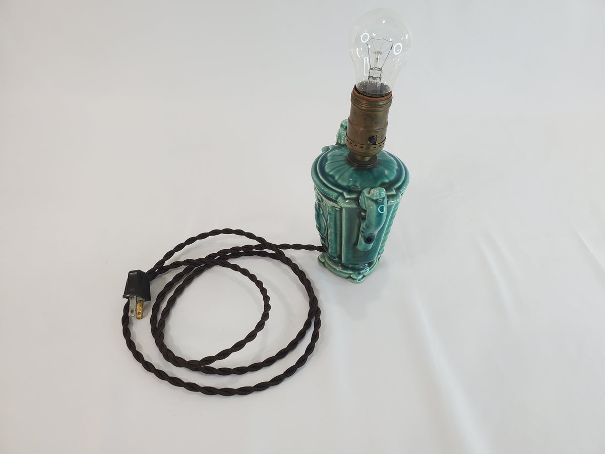 Vintage Petite 1940s Chinese Celadon Glazed Ceramic Urn Lamp