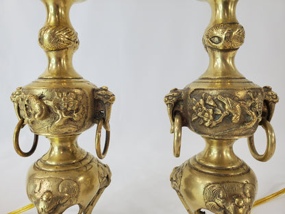 Vintage Petite Asian Style Brass Table Lamps