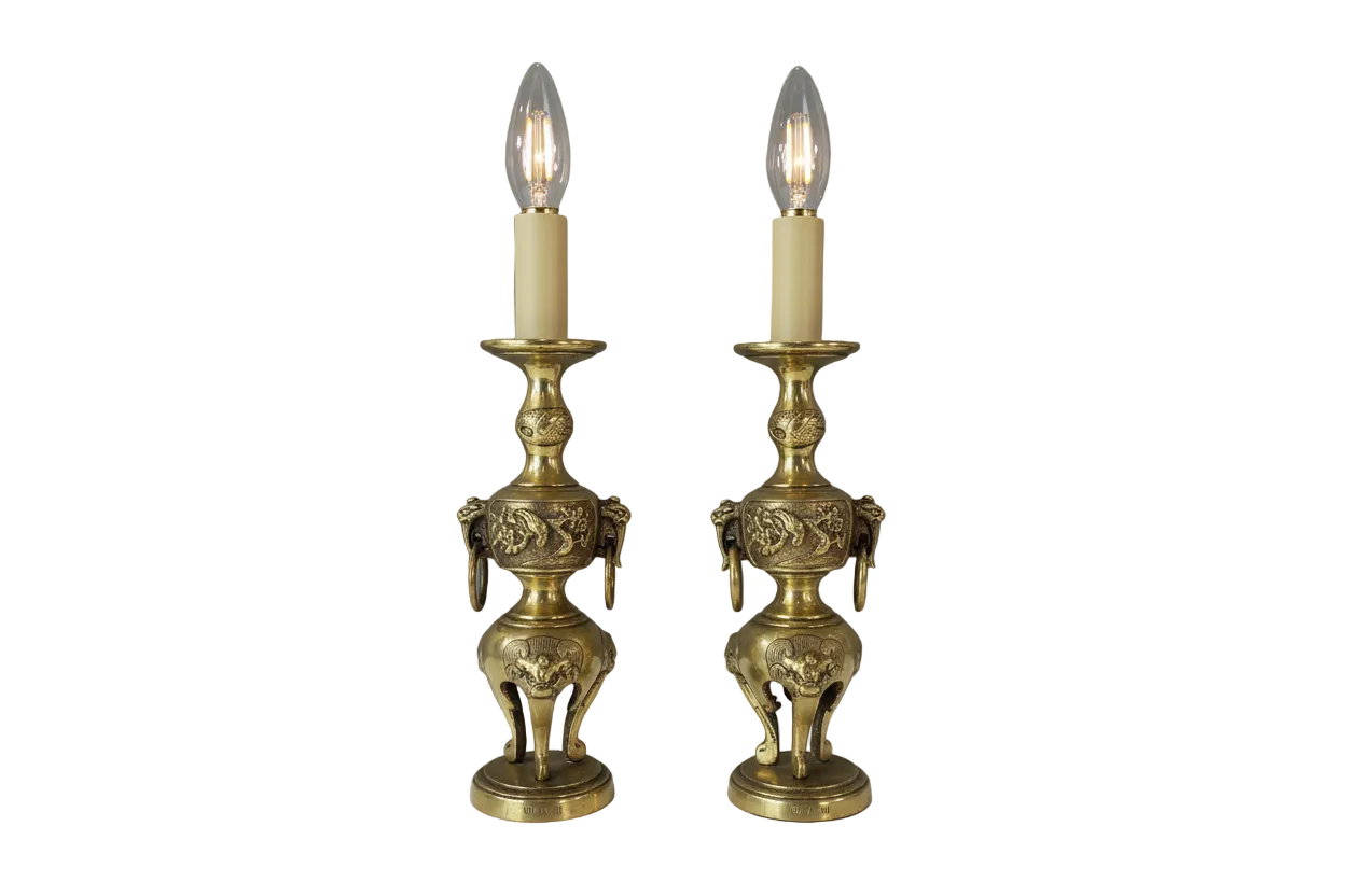 Vintage Petite Asian Style Brass Table Lamps