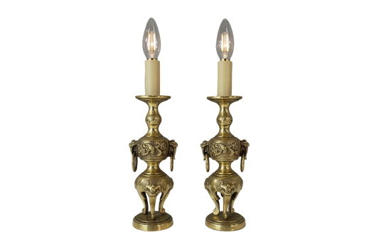 Vintage Petite Asian Style Brass Table Lamps