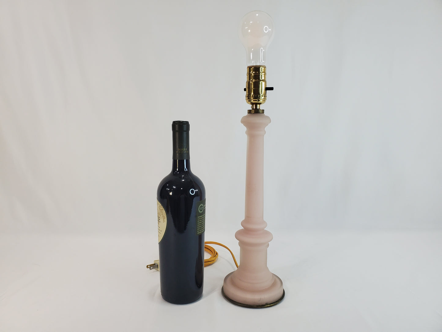 Vintage Pink Satin Glass Column Table Lamp