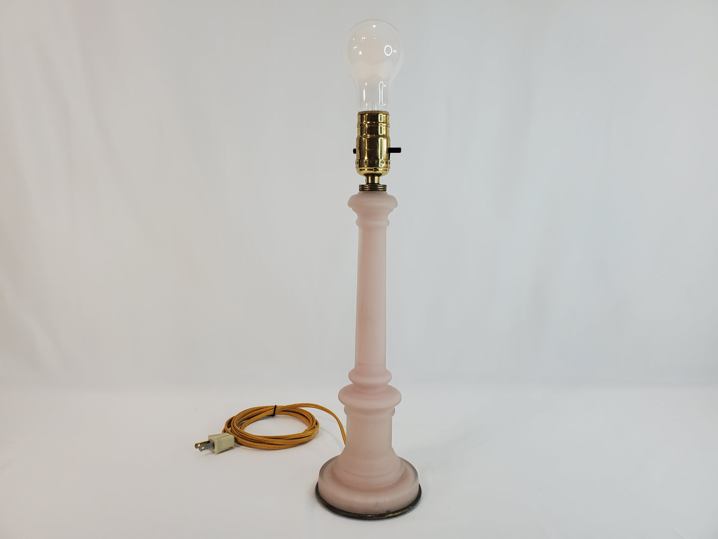 Vintage Pink Satin Glass Column Table Lamp