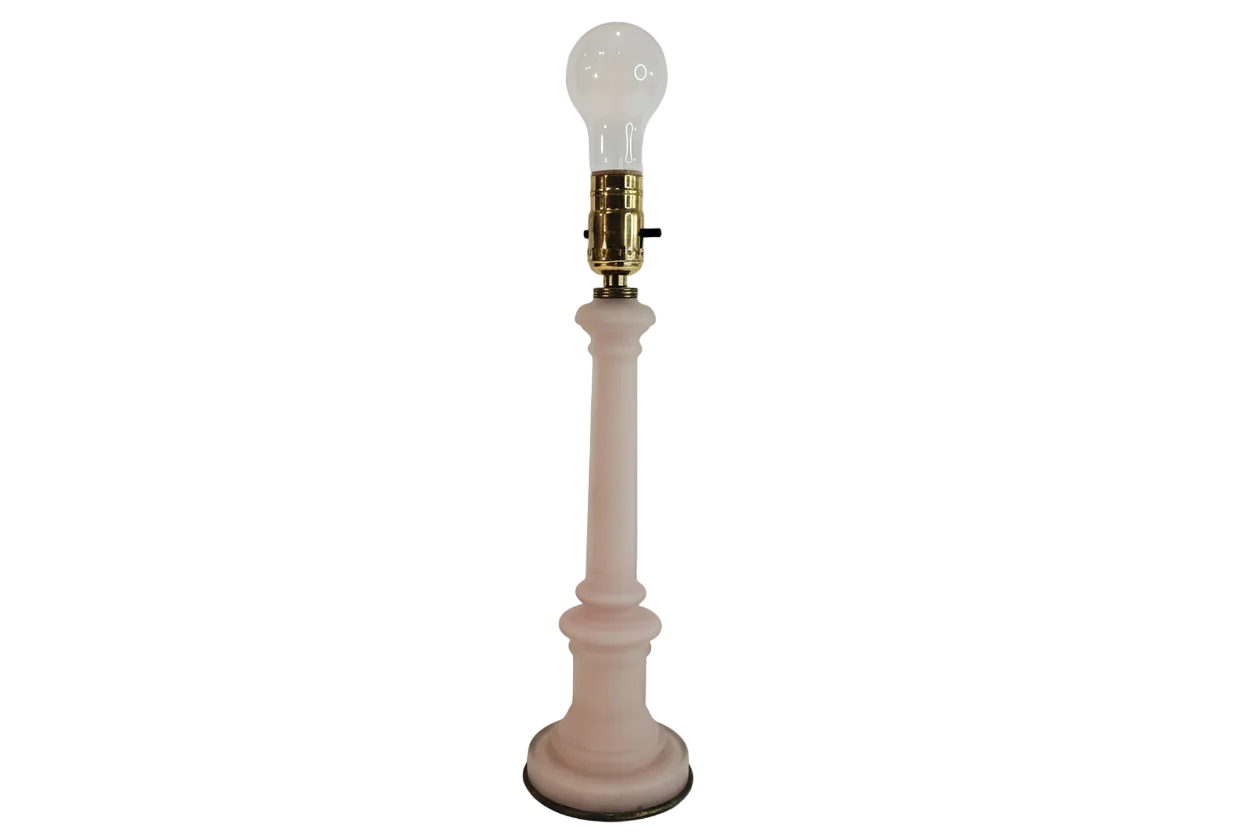 Vintage Pink Satin Glass Column Table Lamp