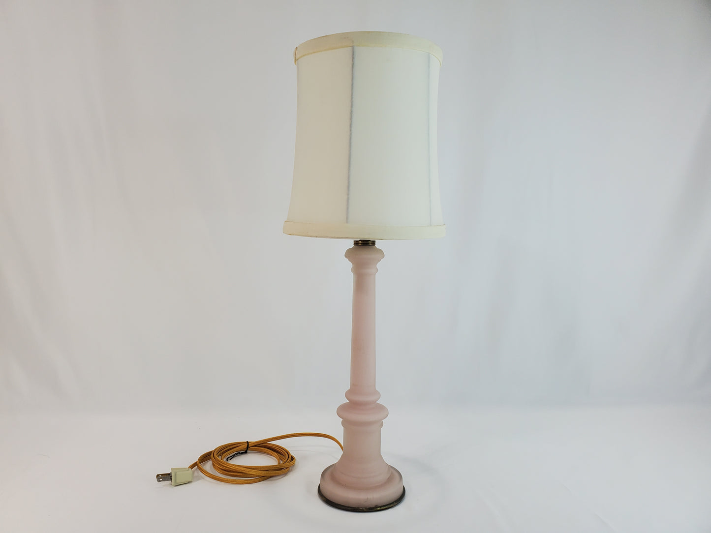Vintage Pink Satin Glass Column Table Lamp