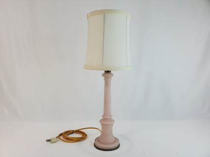 Vintage Pink Satin Glass Column Table Lamp