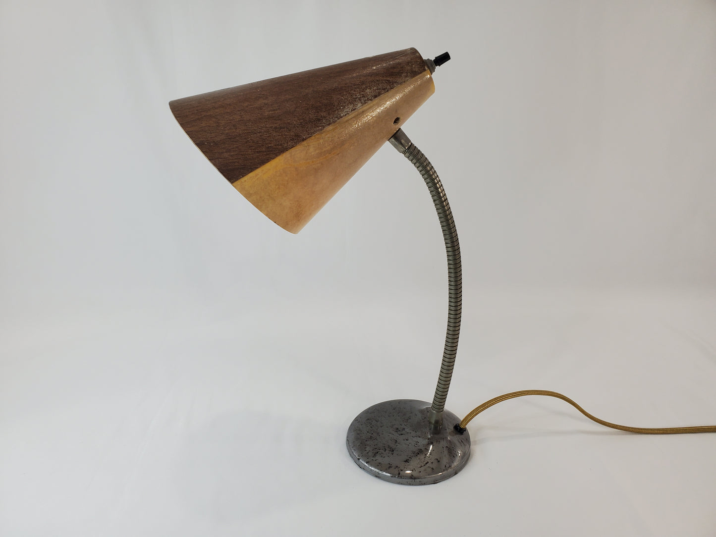Vintage Retro Gooseneck Desk Lamp 2-Toned Faux Wood Shade