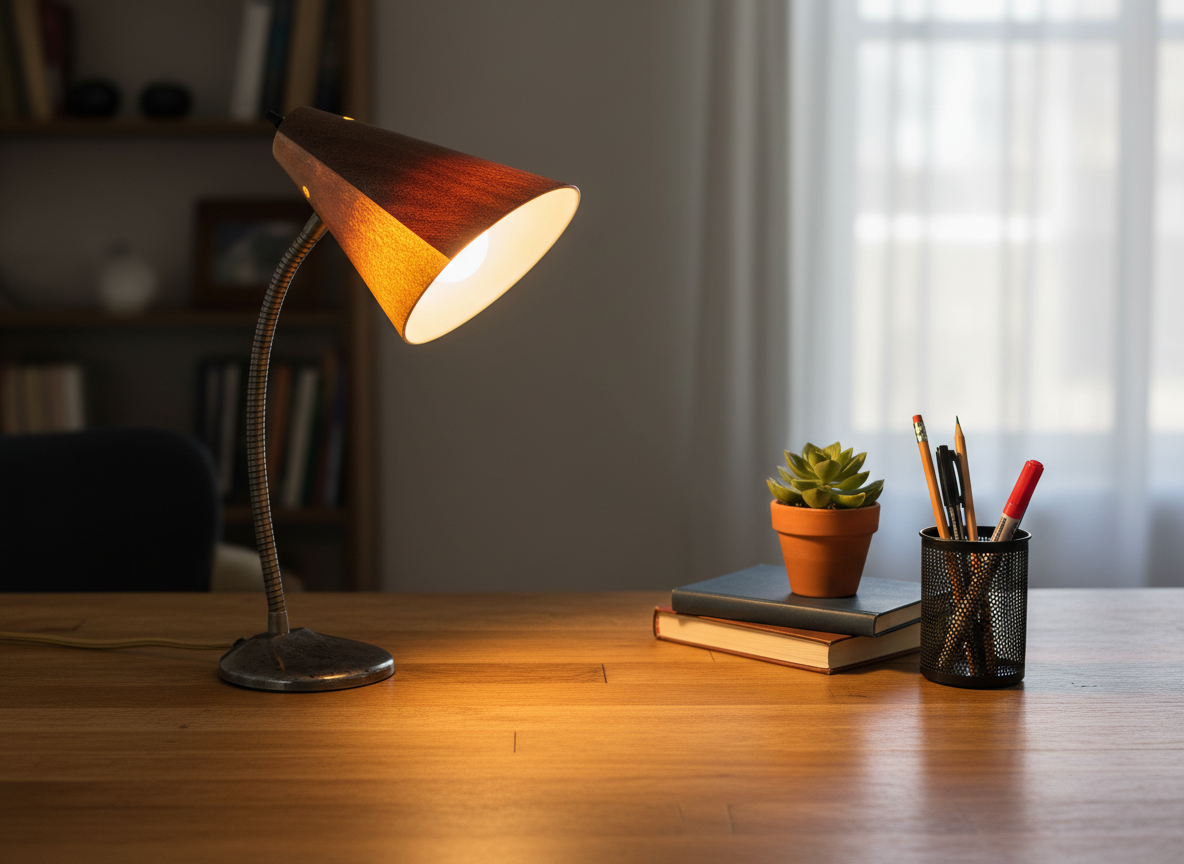 Vintage Retro Gooseneck Desk Lamp 2-Toned Faux Wood Shade