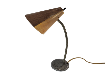 Vintage Retro Gooseneck Desk Lamp 2-Toned Faux Wood Shade
