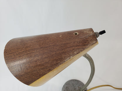 Vintage Retro Gooseneck Desk Lamp 2-Toned Faux Wood Shade