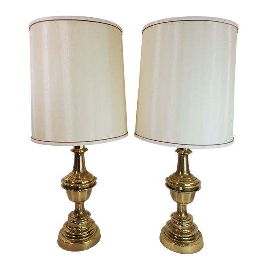 Vintage Solid Brass Hollywood Regency Trophy Table Lamp Pair