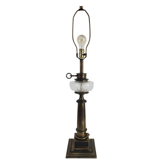 Vintage Stiffel Brass & Glass Oil Reservoir Table Lamp - Black Accent