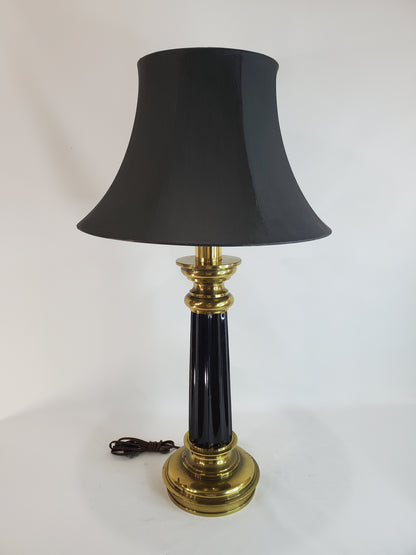 Vintage Stiffel Brass and Black Neoclassical Column Table Lamp