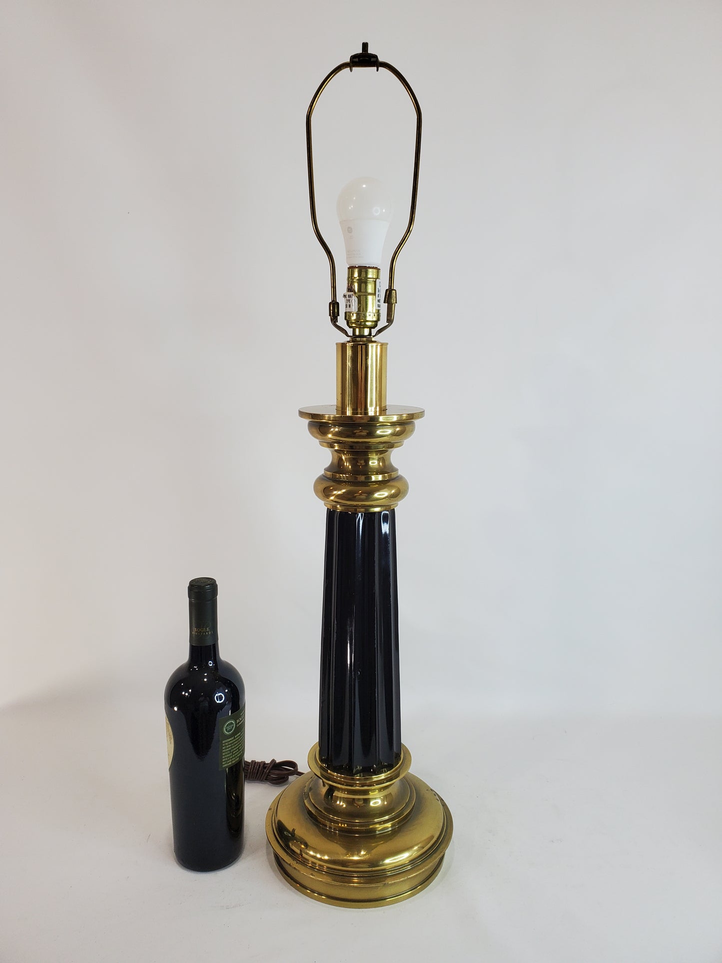 Vintage Stiffel Brass and Black Neoclassical Column Table Lamp