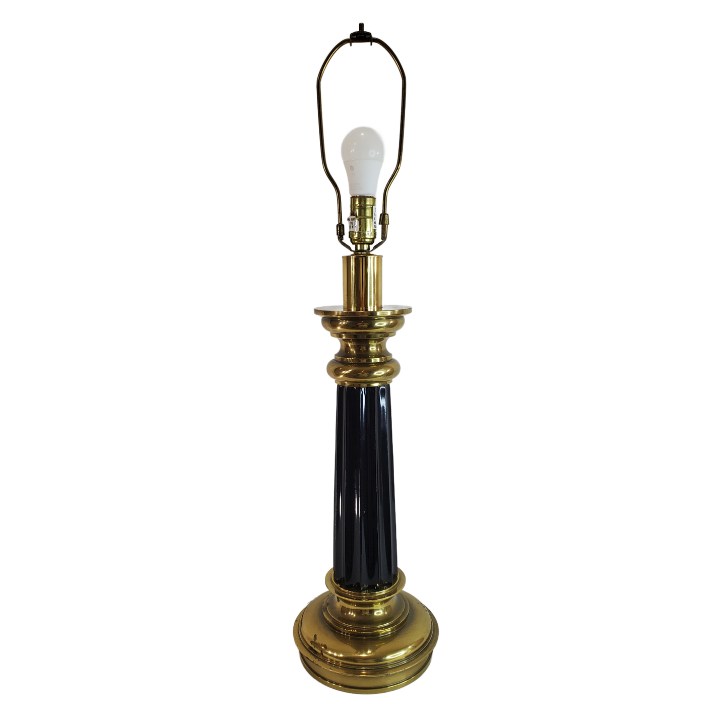 Vintage Stiffel Brass and Black Neoclassical Column Table Lamp