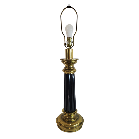 Vintage Stiffel Brass and Black Neoclassical Column Table Lamp