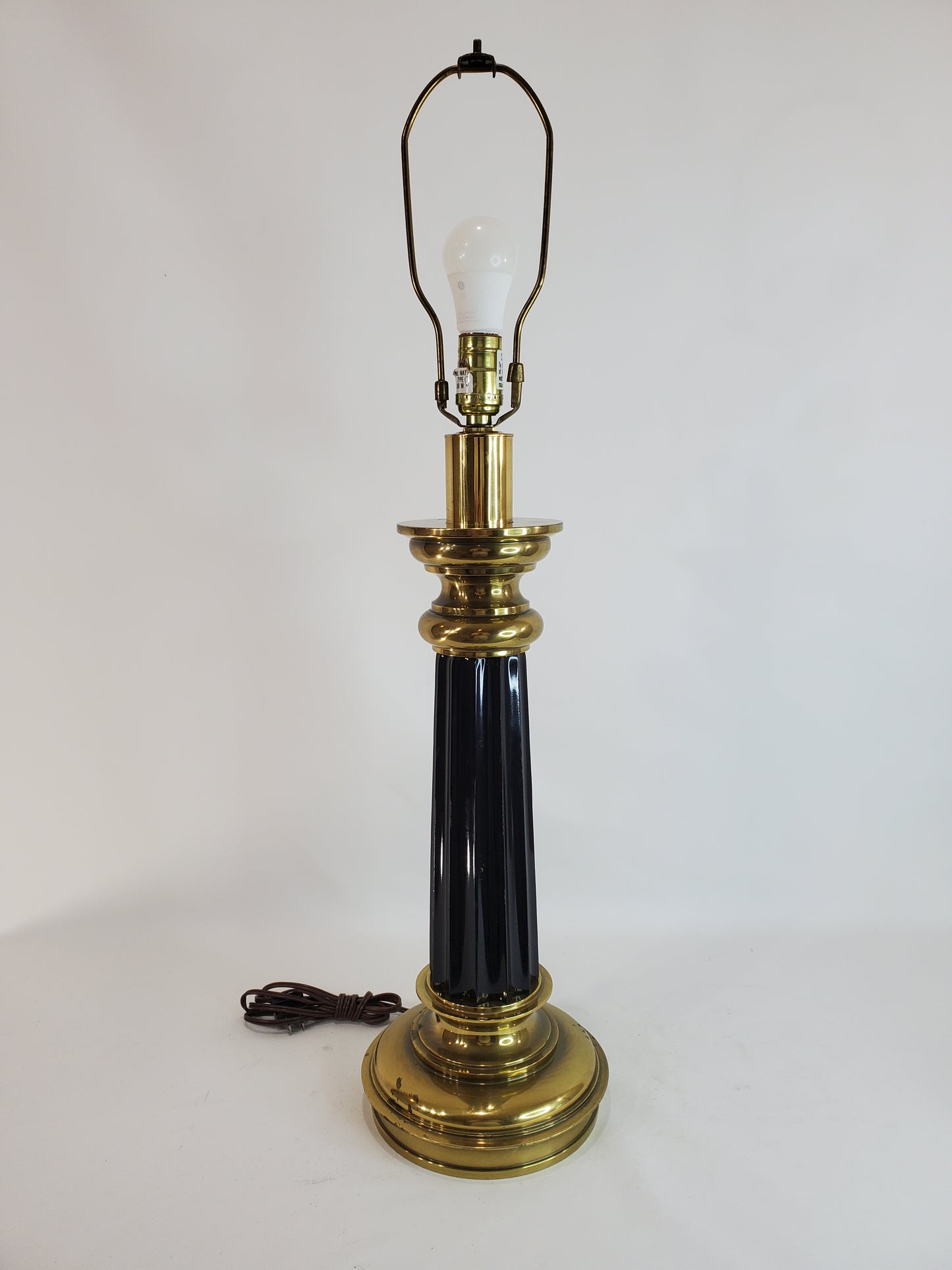 Vintage Stiffel Brass and Black Neoclassical Column Table Lamp