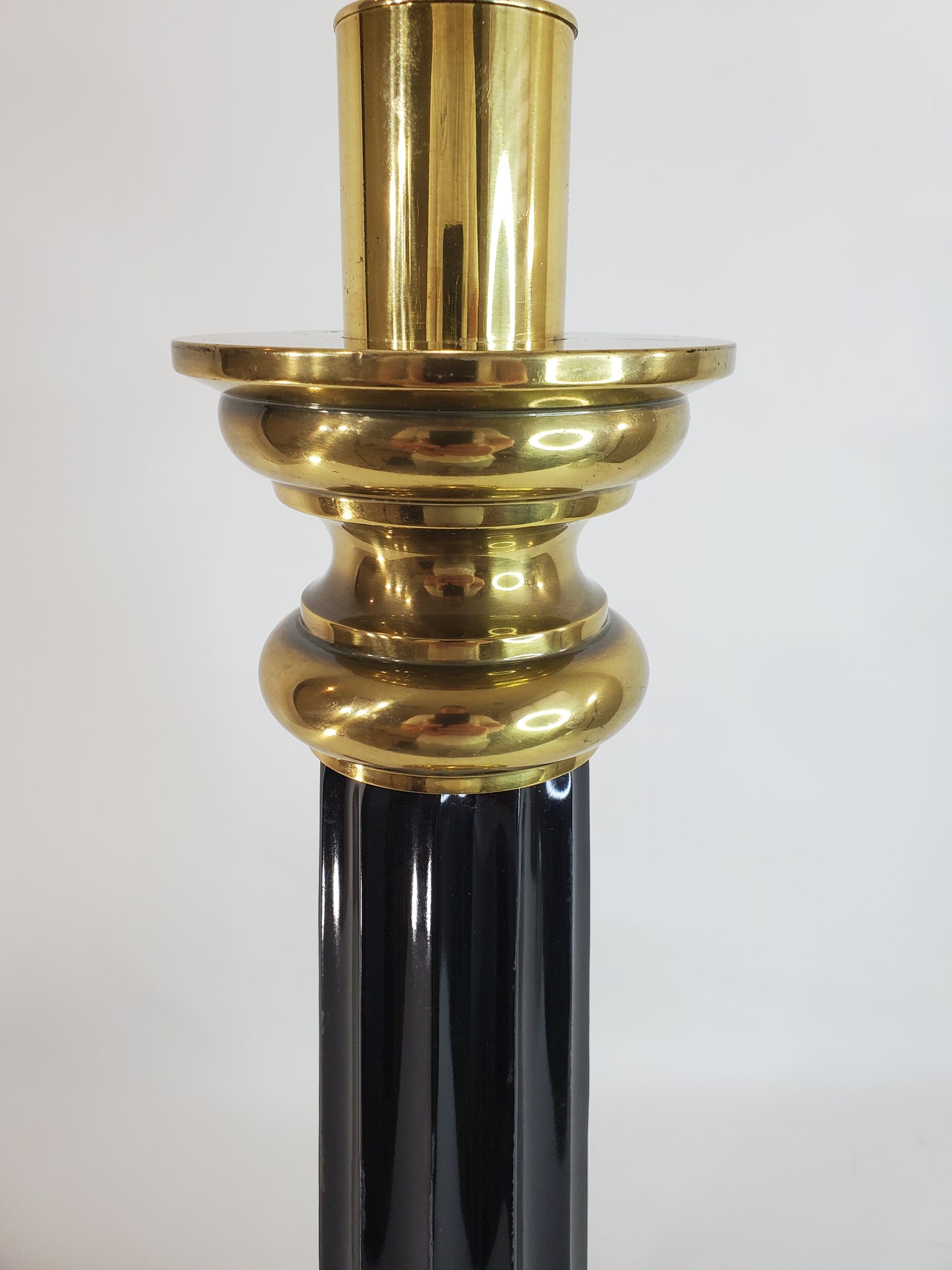 Vintage Stiffel Brass and Black Neoclassical Column Table Lamp