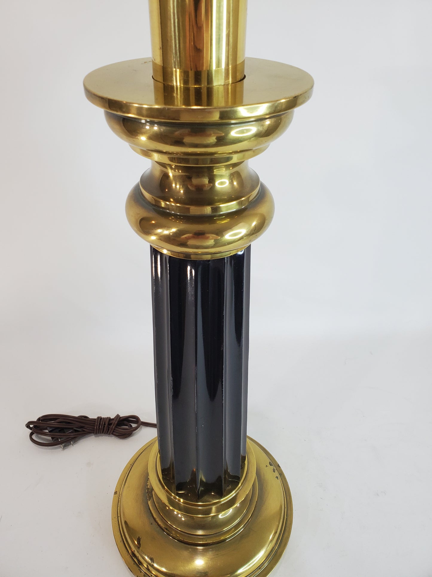 Vintage Stiffel Brass and Black Neoclassical Column Table Lamp