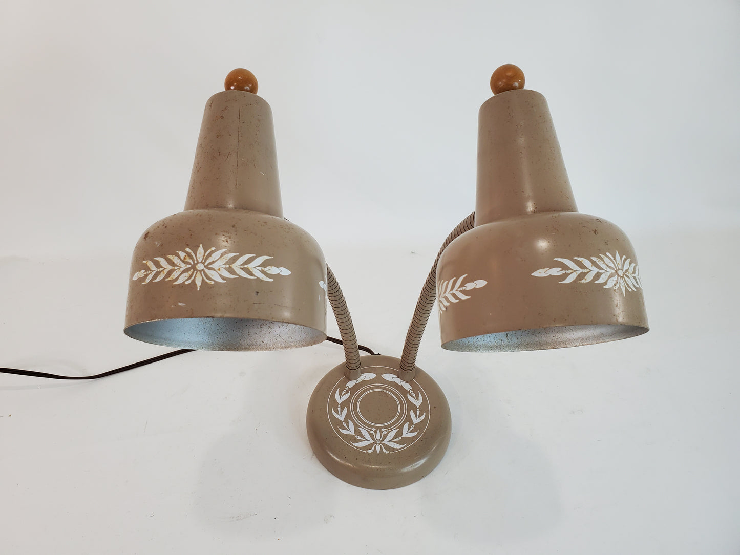 Vintage Twin Gooseneck Midcentury Tole Desk Lamp