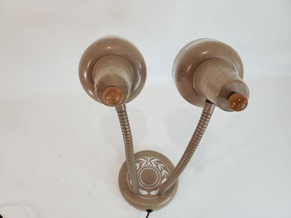 Vintage Twin Gooseneck Midcentury Tole Desk Lamp
