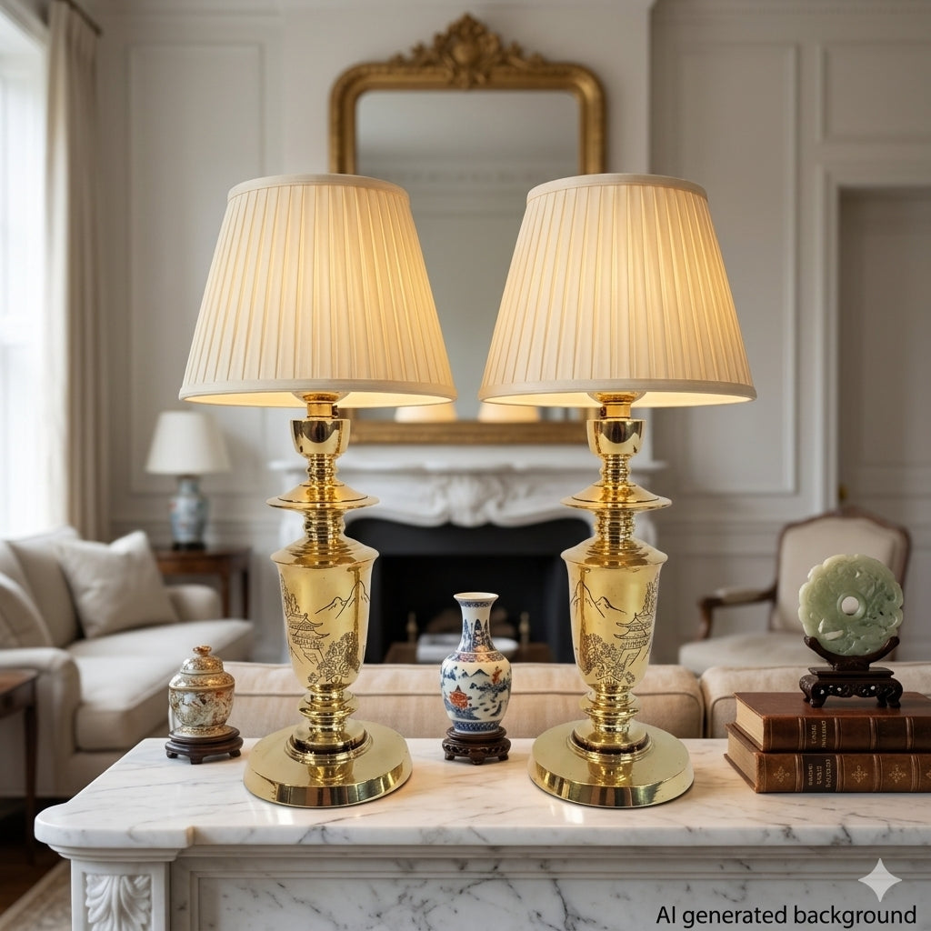 Pair Petite Mid-Century James Mont Style Brass Lamps