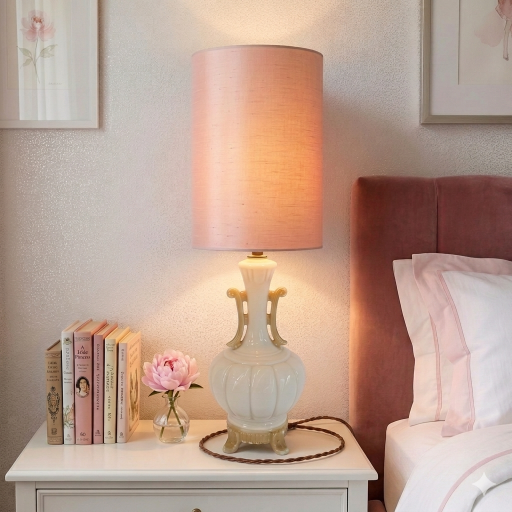 Vintage Aladdin Alacite Table Lamp with Gold Accents